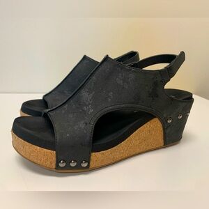 Boutique By Corkys Carley Metallic Studded Wedge Womens 9 Black Sandals
